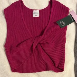 wild fable Fuchsia Twist-Front Ribbed Crop Tank
